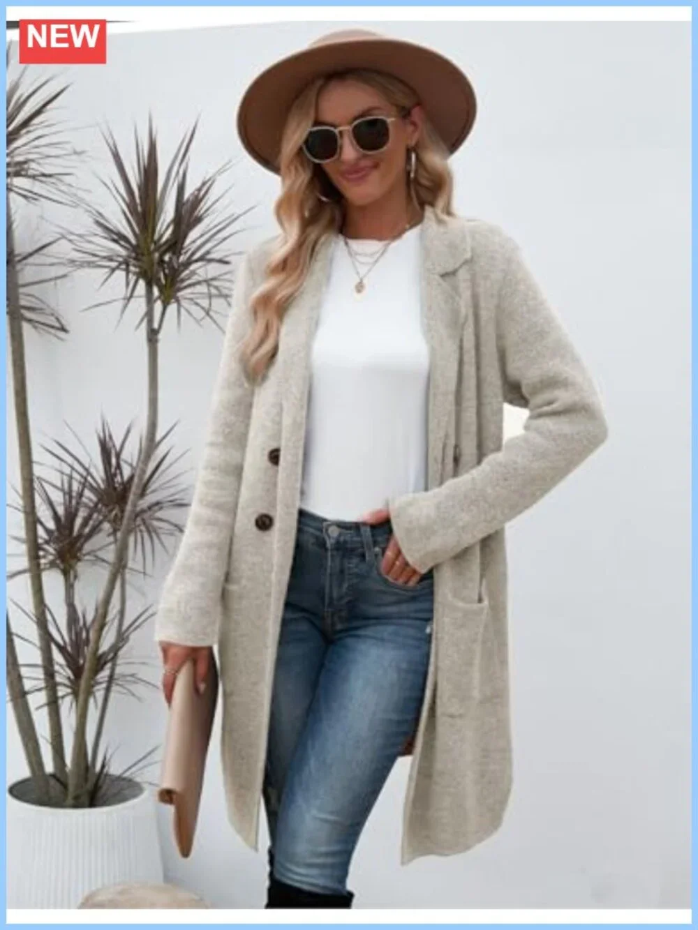 Women's Long Cardigan Sweater Open Front Knit Coatigan Notch Lapel Pockets